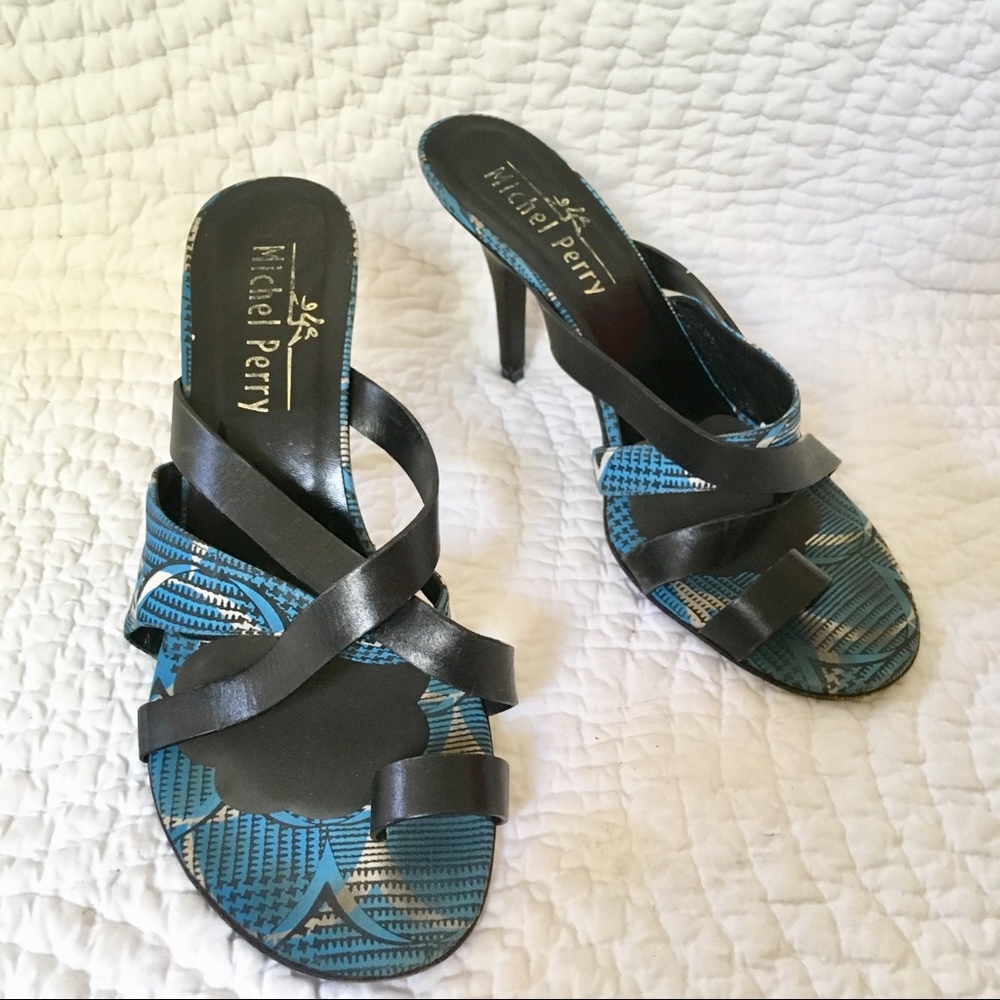 Michel Perry high heel sandal w African print